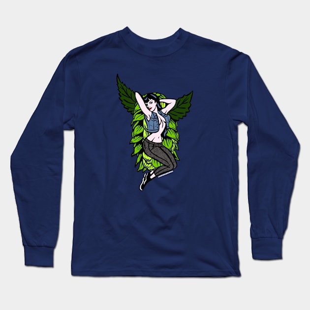 Winged Hop Pinup Long Sleeve T-Shirt by Mindy’s Beer Gear